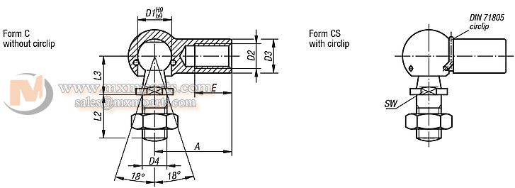 DIN 71802 71805 Angled Ball Joins